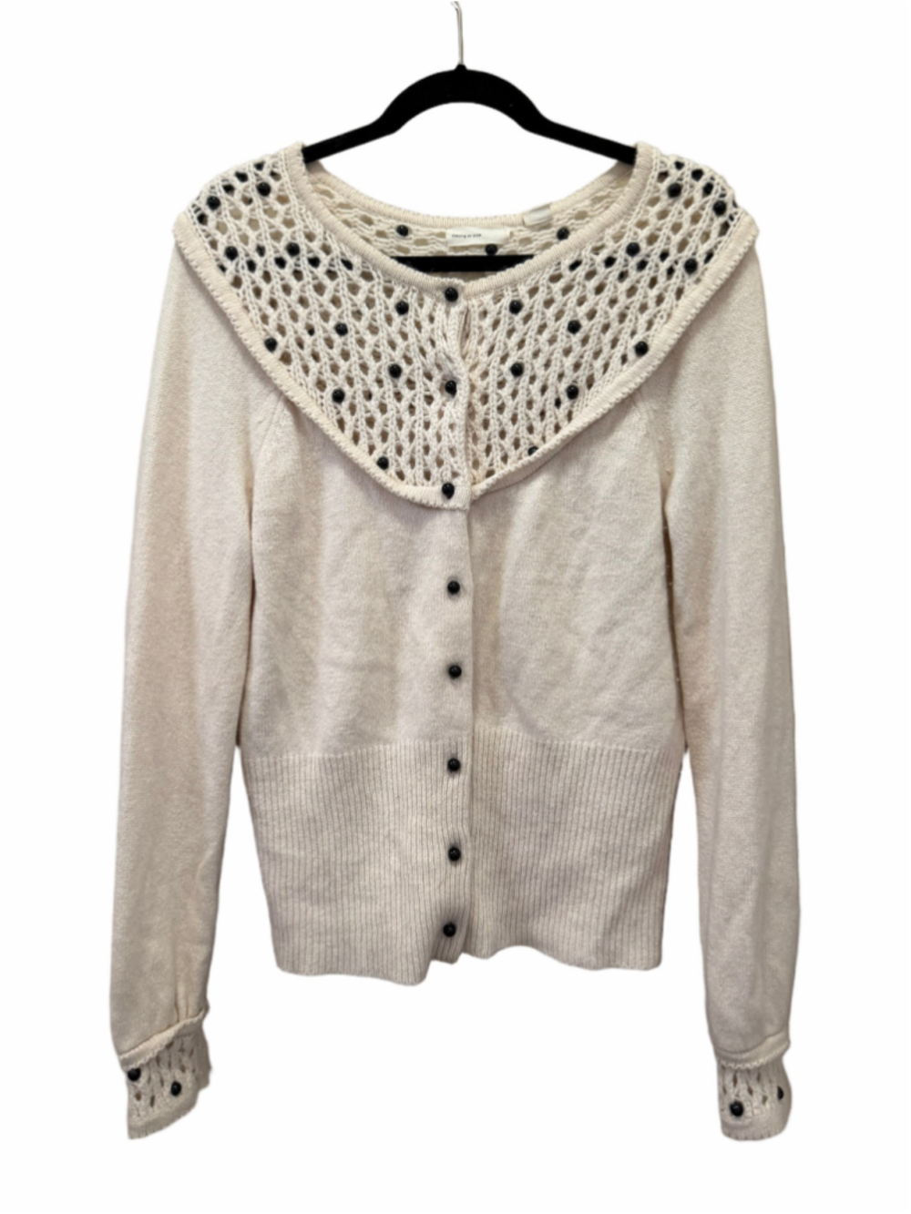 Anthropologie Sleeping on Snow L Beaded Crochet Angora Cashmere Blend Cardigan
